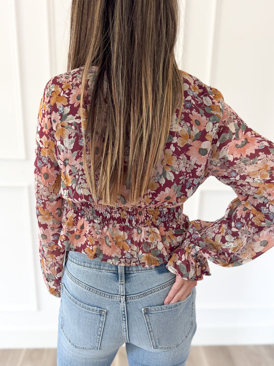 Zariyah Floral Chiffon Surplice Blouse