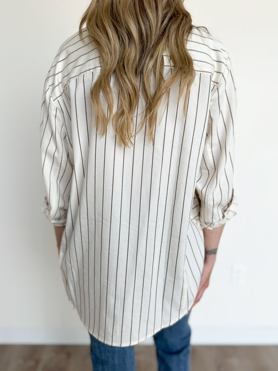 Halle Button Down Top in Ivory Sable