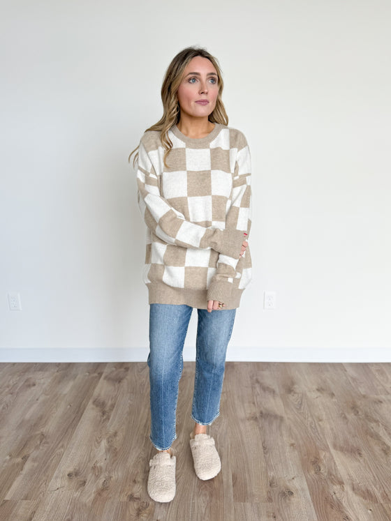 Penny Check Sweater in Taupe