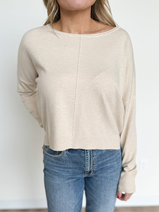 Remy Round Neck Short Sweater in Heather Oatmeal