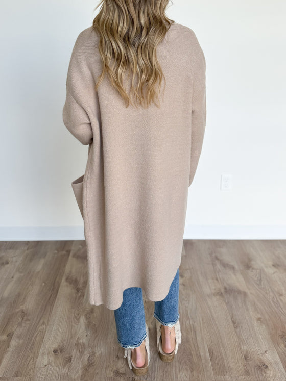 Winnie Dad Coat Cardigan in Taupe