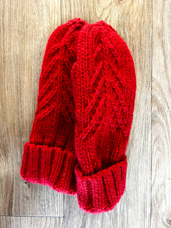 Panache Tree Cable Mittens in Red