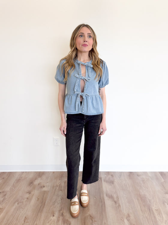 Vivianne Tie Front Denim Peplum Top