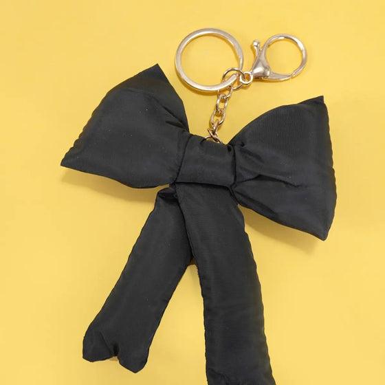 Tallulah Puffy Bow Ribbon Bag Charm Keychain in Black