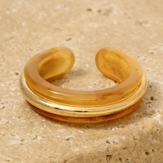Parisa Resin + Gold Open Ring in Amber
