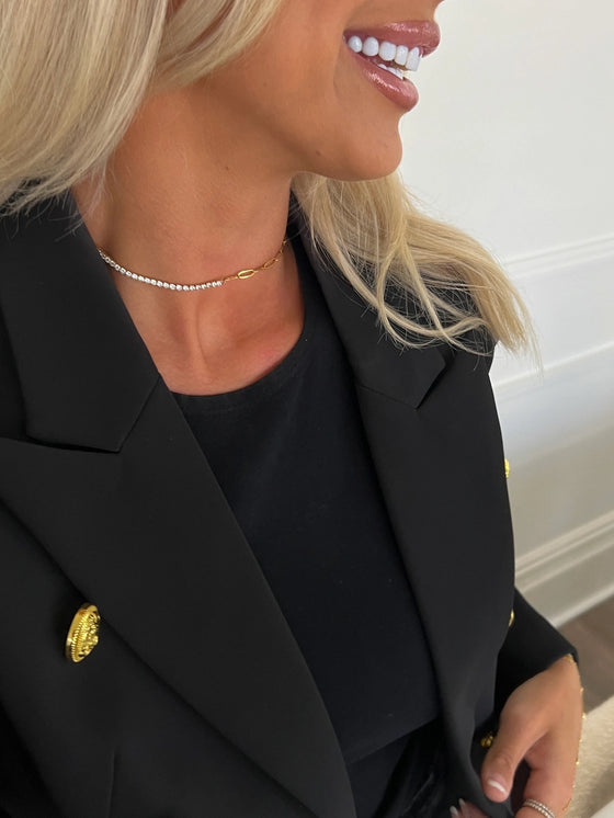 Paperclip + Tennis Necklace in Gold
