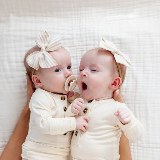 Lace Bow Headband - Tan Stripe