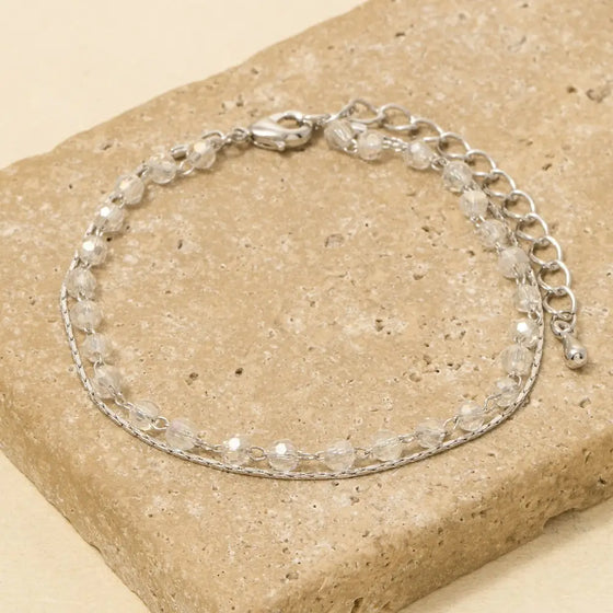 Lottie Layered Chain + Bead Bracelet in Silver