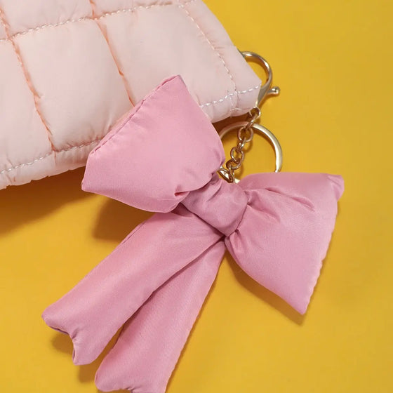 Tallulah Puffy Bow Ribbon Bag Charm Keychain in Pink