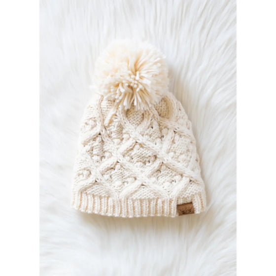 Panache Knit Pom Hat in Cream