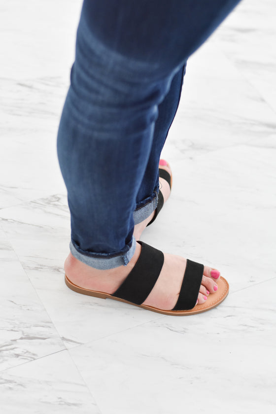 Alayah Black Double Strap Slides