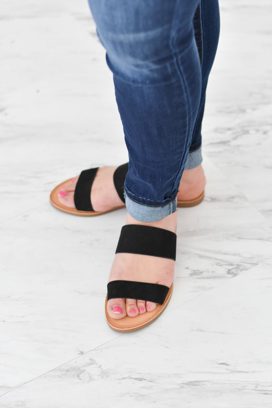 Alayah Black Double Strap Slides