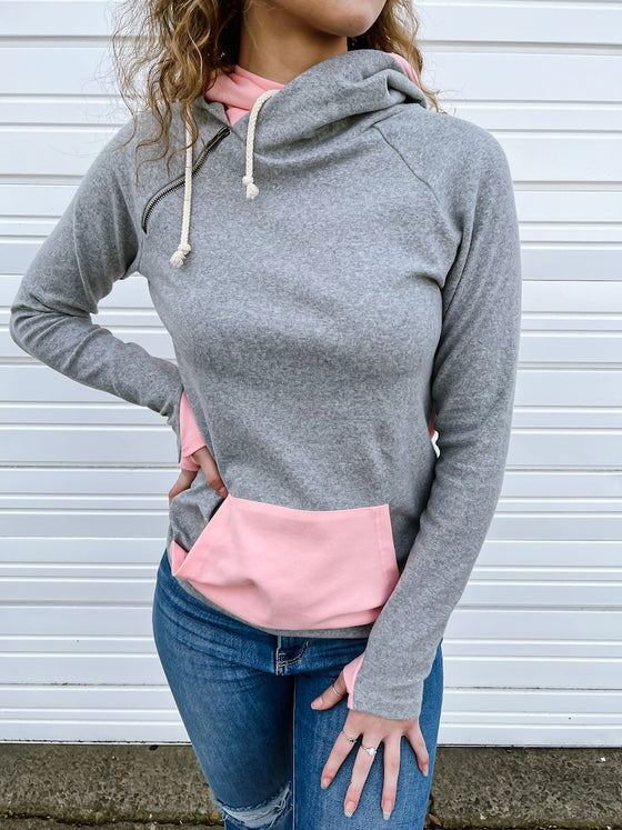 Skye Solid Double Hoodie in Heather Grey