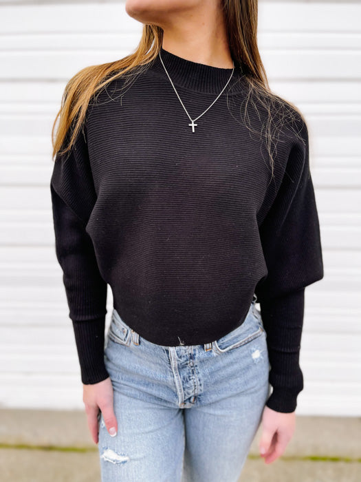 Emerald Dolman Sweater in Black