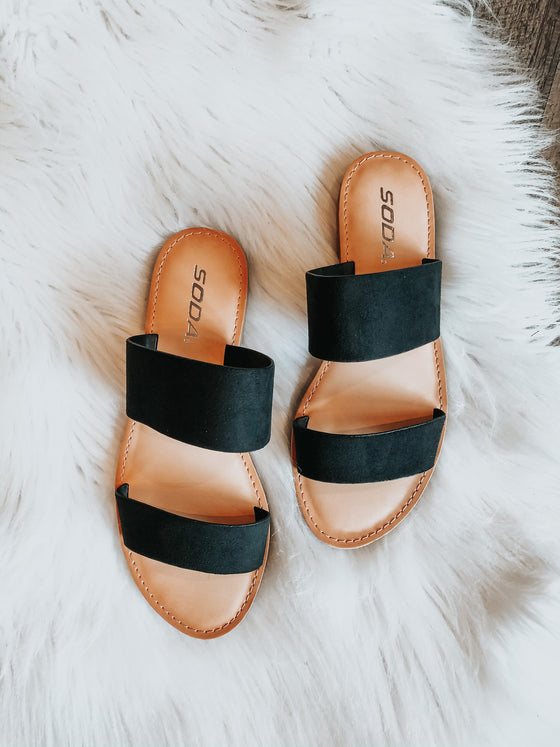 Alayah Black Double Strap Slides