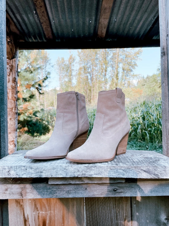 Phoenix Suede Cowboy Booties in Natural